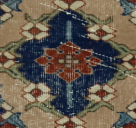 Tappeto turco vintage Oushak 218 × 131 cm – Tappeto in lana con medaglione color terracotta – Tappeti, Wool (photo 3 of 10)