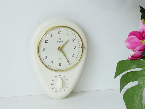 Image 1 of Orologio da cucina vintage Junghans, orologio da parete in ceramica, timer per uova, classico anni '60, ceramica