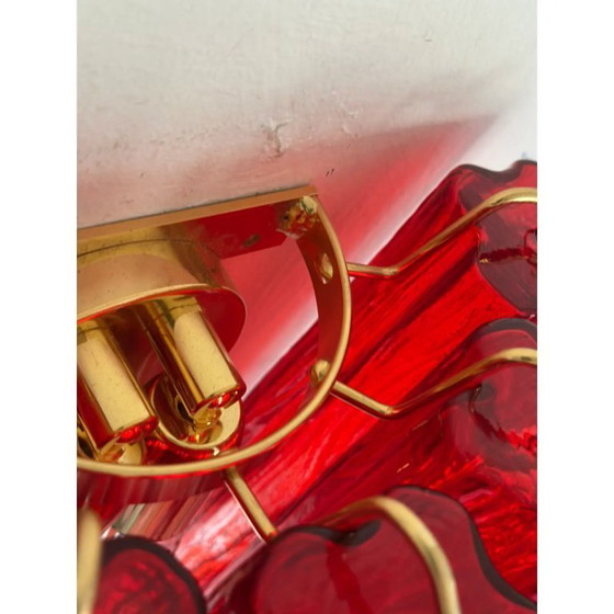 Image 1 of Paire d'appliques murales modernes en verre de Murano rouge Tronchi