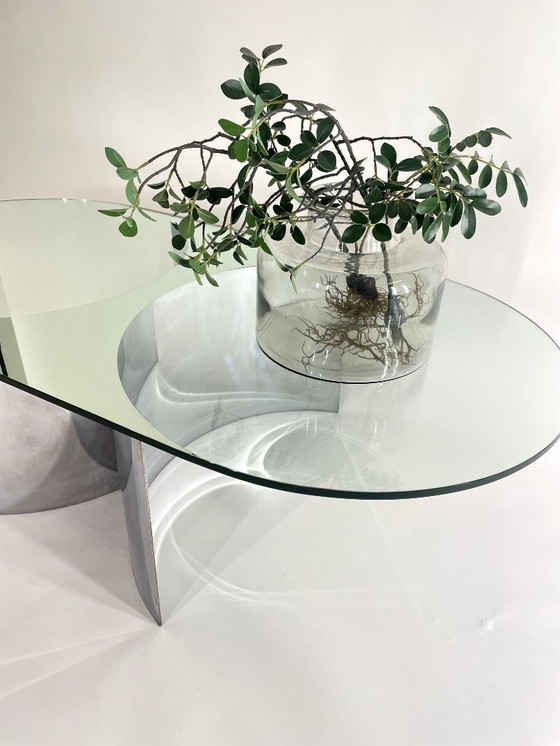 Image 1 of Jorn Couchtisch aus verchromtem Stahl und versilbertem Kristall Mod. 3102 von Giuseppe Raimondi für Cristal Art, Italien, 1970er