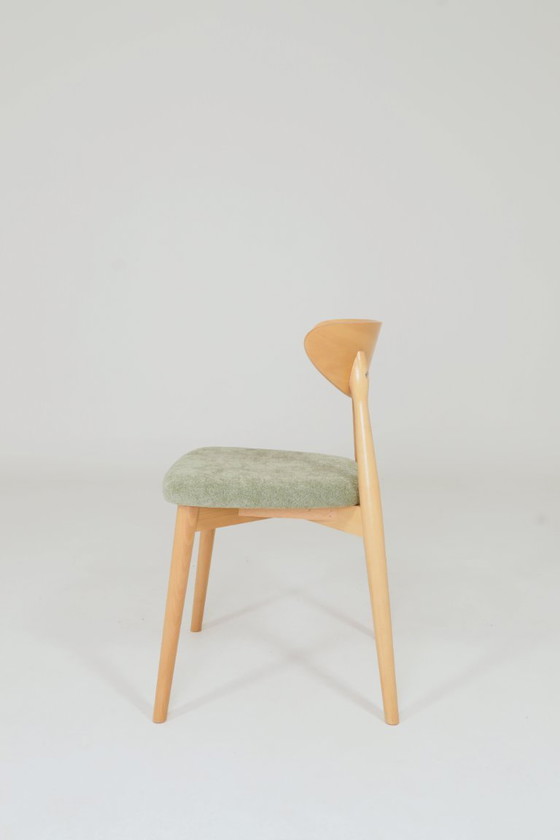 Image 1 of Set di 6 sedie da pranzo moderne, salvia Farbic e faggio naturale