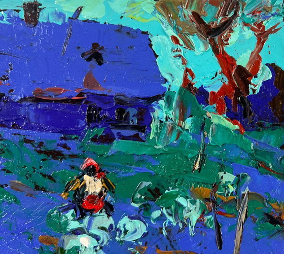 Image 1 of Original Oil Painting Day Village Landscape The garden smells of summer