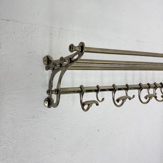 Portemanteau en métal avec étagère à chapeaux et crochets, Portemanteaux, Argenté, Art Nouveau (photo 7 sur 15)
