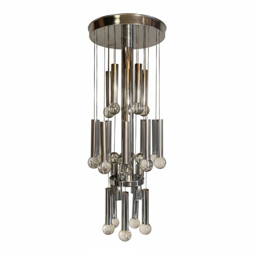 Sciolari midcentury kroonluchter in chroom en glas