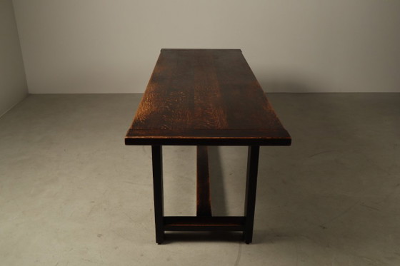 Table de salle à manger en chêne teinté foncé de Jean Batenburg pour MI, Belgique, vers 1969 (photo 12 of 15)