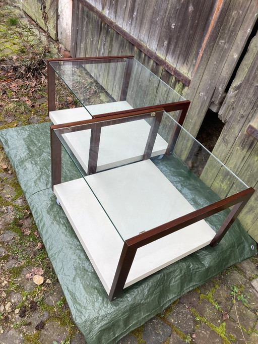 2 x elegant vintage coffee tables - side tables - on casters