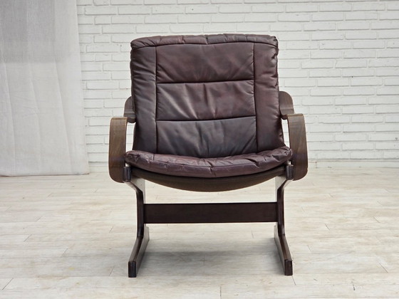 1970s, Scandinavian Armchair, Brown Furniture Leather. – Wood (photo 7 of 19)