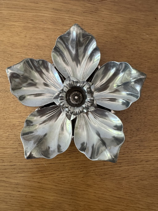 Candleholder ashtray flower silver plated metal
