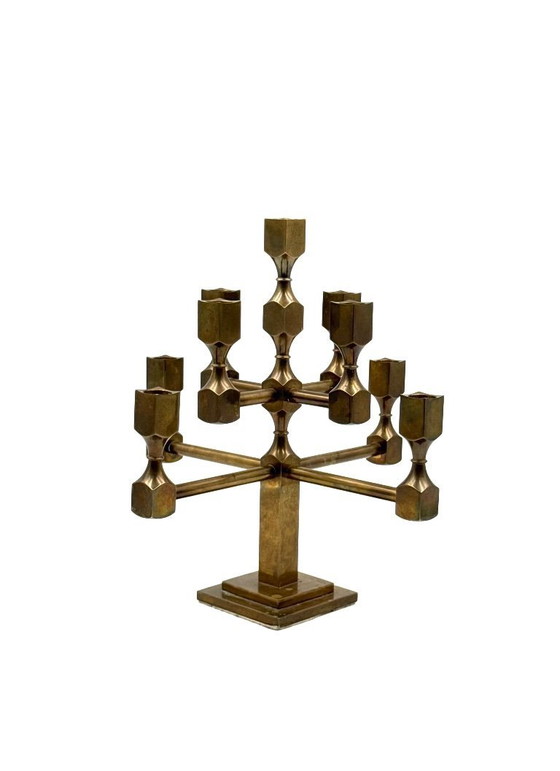 Image 1 of Candélabre sculptural moderne à 9 lumières en laiton massif, Lars Bergsten, Gusum Suède 1992