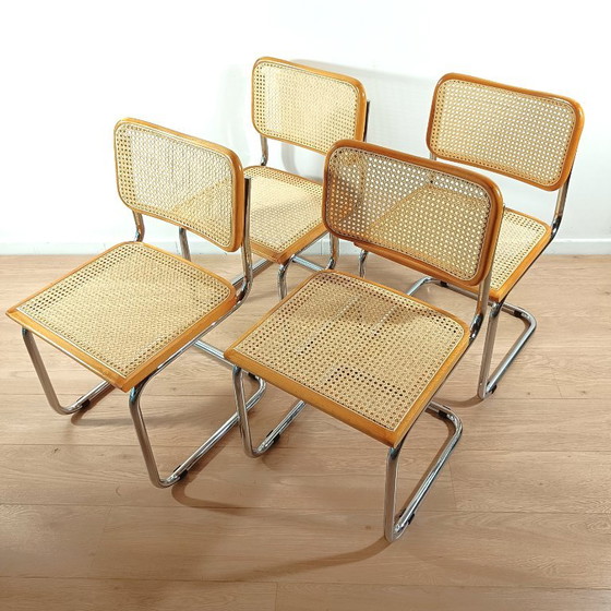 Set van 4 Cesca Stoelen van Marcel Breuer - Made in Italy – Eetkamerstoelen, Wood, Vintage (photo 3 of 8)