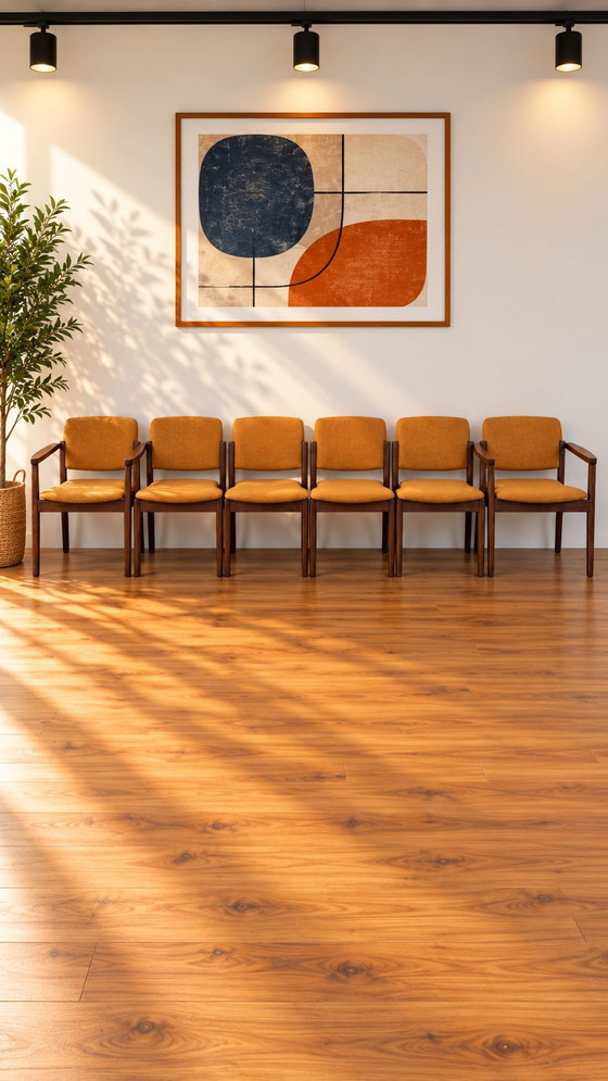6 sedie da pranzo vintage Kush+co design scandinavo, Tessile, Legno, Marrone (foto 2 di 10)