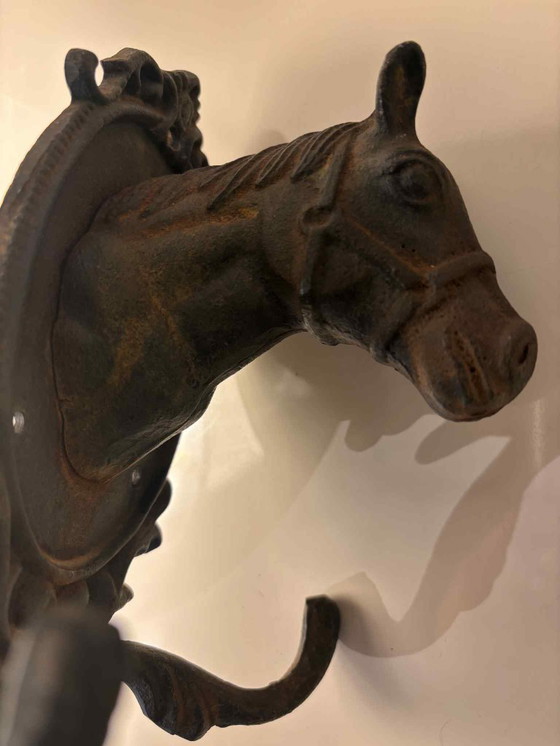 Image 1 of Appendiabiti vintage a forma di testa di cavallo - Decorazione murale rustica equestre
