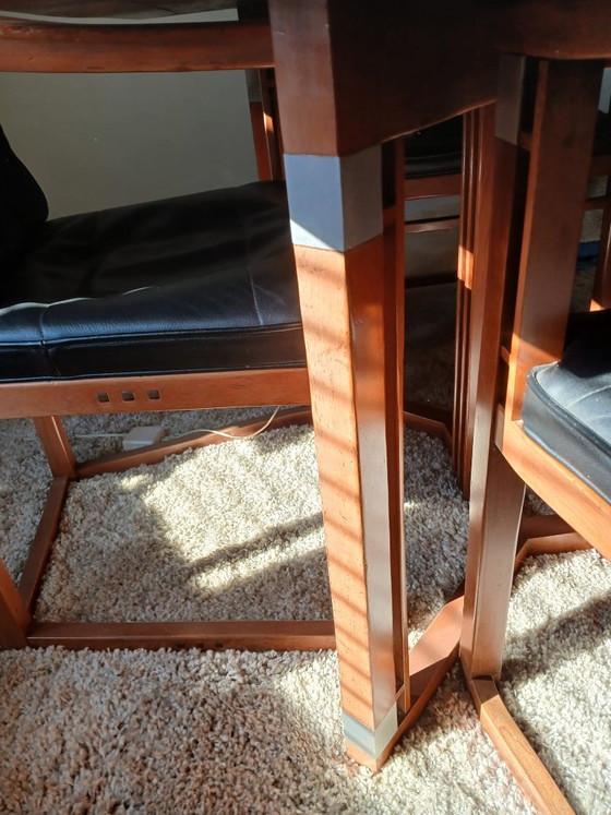 tafel en 4 stoelen schuitema decoforma reeks, Eetkamerset, Leer, Hout, Bruin (foto 3 van 5)