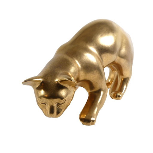 goldene Keramik Katze von Le Dauphin, Frankreich, 1990er 