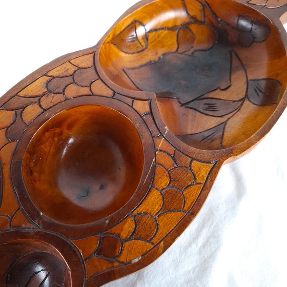 Image 1 of Vassoio porta snack in legno vintage con scomparti, anni '70