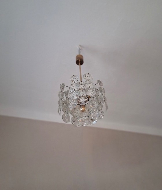 Image 1 of Lampadario Kinkeldey a 3 livelli in ottone e vetro sfaccettato, anni '60