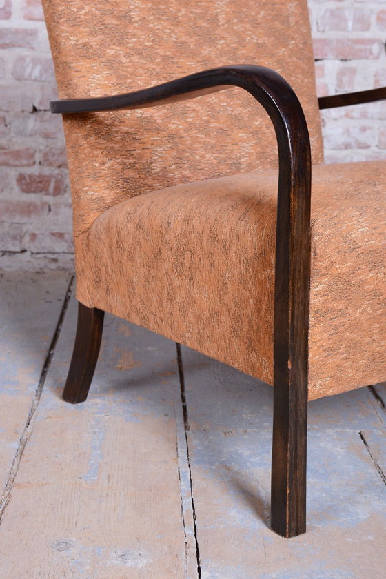 Pair of Restored Art Deco Armchairs, Beech, Polish, Reupholstered, Czech, 1930s – Textile, Wood (photo 15 of 18)