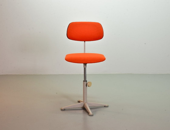 Image 1 of Ahrend De Cirkel Industrial Design Desk Chair with Orange Fabric Upholstery on a Grey Steel Frame. The Netherlands, 1950s.