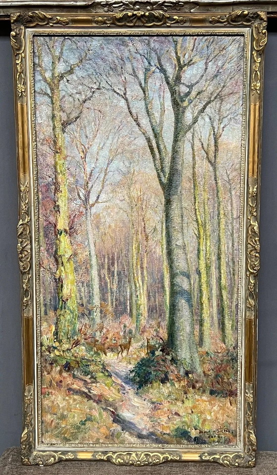 Maurice Sieron (1879-1970). "Forest Landscape". Oil on old canvas. Impressionism., Paintings & Drawings (photo 7 of 7)