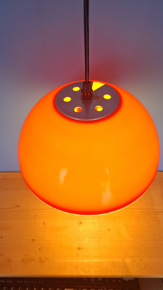 Image 1 of Orange vintage space age massive mushroom pendant lamp
