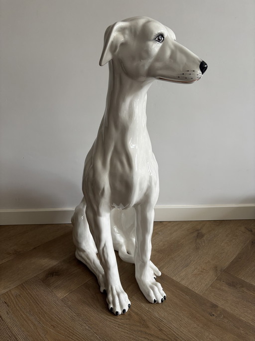 ELEGANT LIFE-SIZE ITALIAN CERAMIC GREYHOUND 74 CM