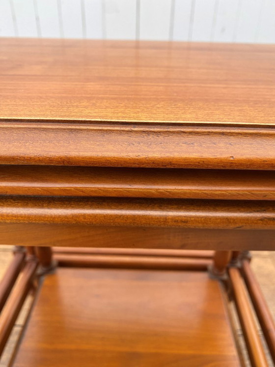 Image 1 of Set of 3 rustic cherry wood nesting coffee tables 1950