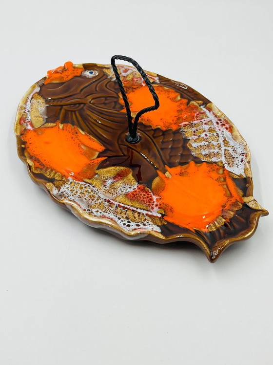 Image 1 of Piatto da pesce vintage in ceramica Vallauris, arancione