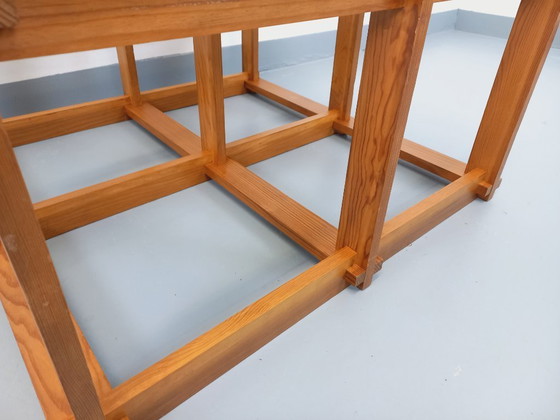 Image 1 of Vintage square coffee table in pine and smoked glass from the 70s/80s