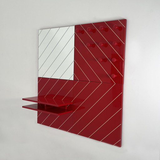 Ensemble modulaire d'entrée avec miroir rayé, porte-manteau et étagère, 1980S