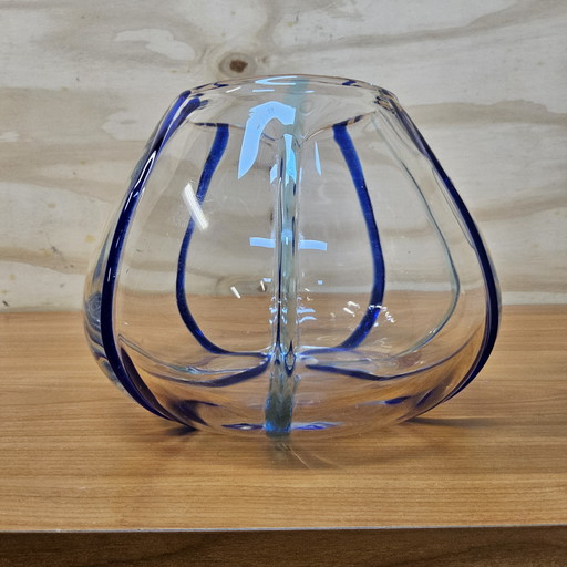 Vintage hand-blown Murano transparent / cobalt blue vase