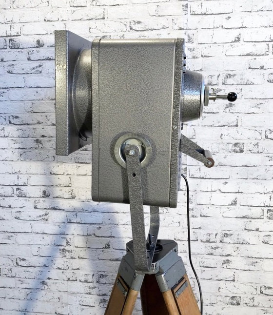 Image 1 of Vintage Grey Theater Spotlight on Wooden Tripod, 1980s