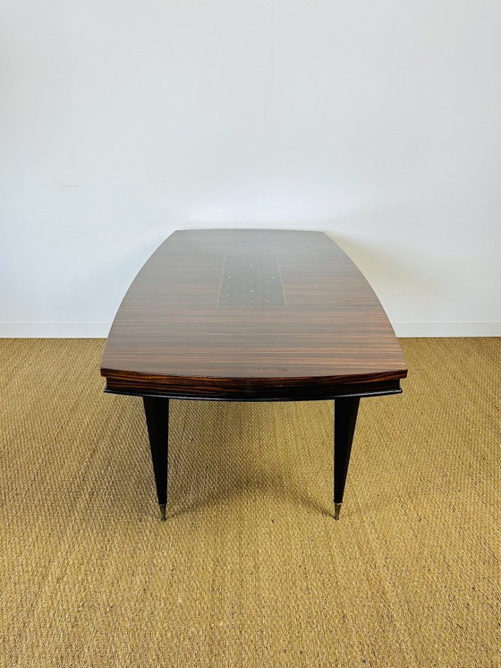 Image 1 of Art Deco modernistische eettafel met marqueterie van Macassar ebbenhout, 1940