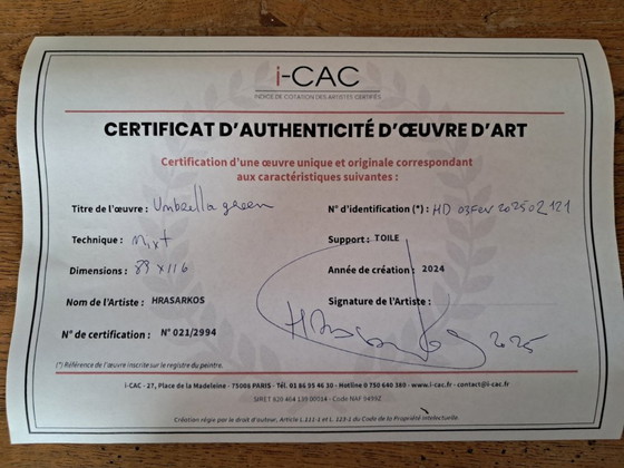 Image 1 of HRASARKOS - Paraguas verde - Lienzo del artista