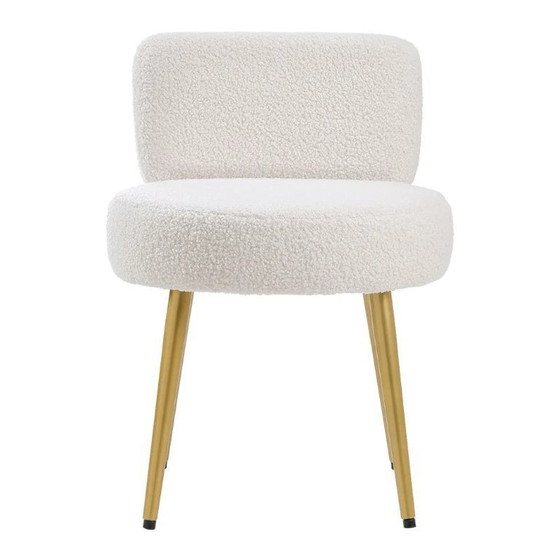 Image 1 of Voltsify Cream Faux Fur Vanity Stool Chair with Metal Legs for Apartments Guest Rooms Home Offices
