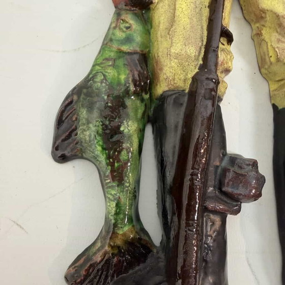Terracotta wall decoration of a fisherman by Kany, Yellow, Mid Century Modern (photo 11 of 14)