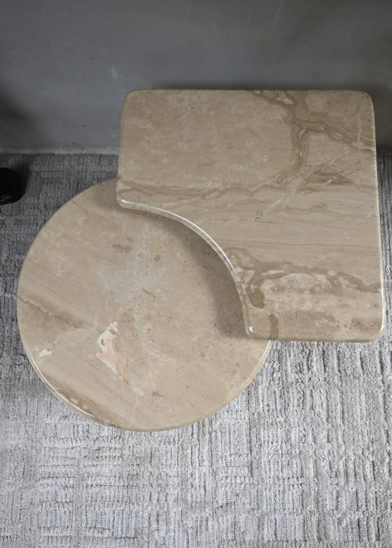 Set of 2 1970s marble coffee tables, Stone, Creme (photo 3 of 13)
