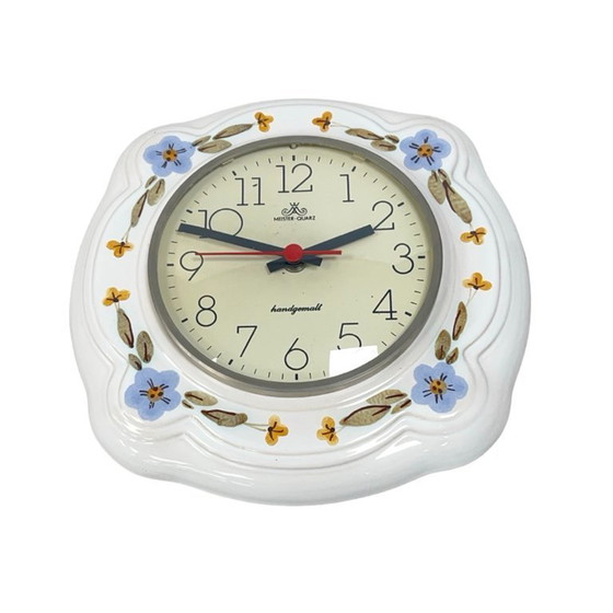 Image 1 of Reloj de pared de cerámica Meister-Quarz - Pintado a mano, motivos florales, Alemania, años 70/80