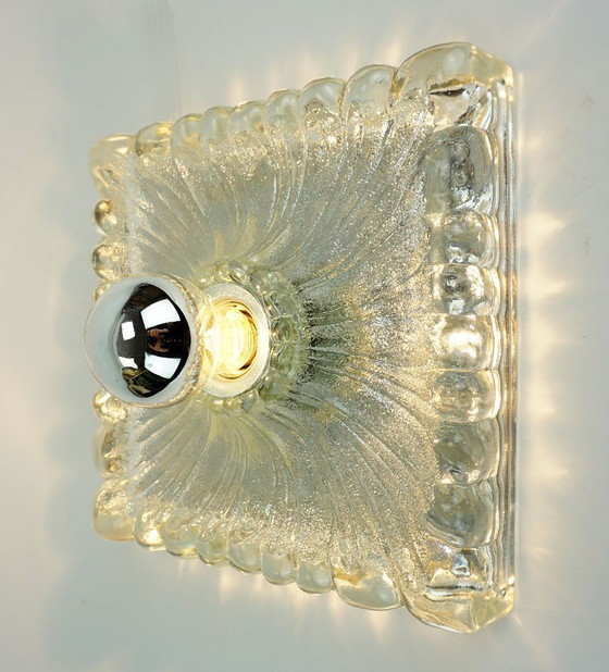 Image 1 of zware ijsglazen WANDLAMP uit het midden van de eeuw, jaren 60, 70 schans hustadt-leuchten