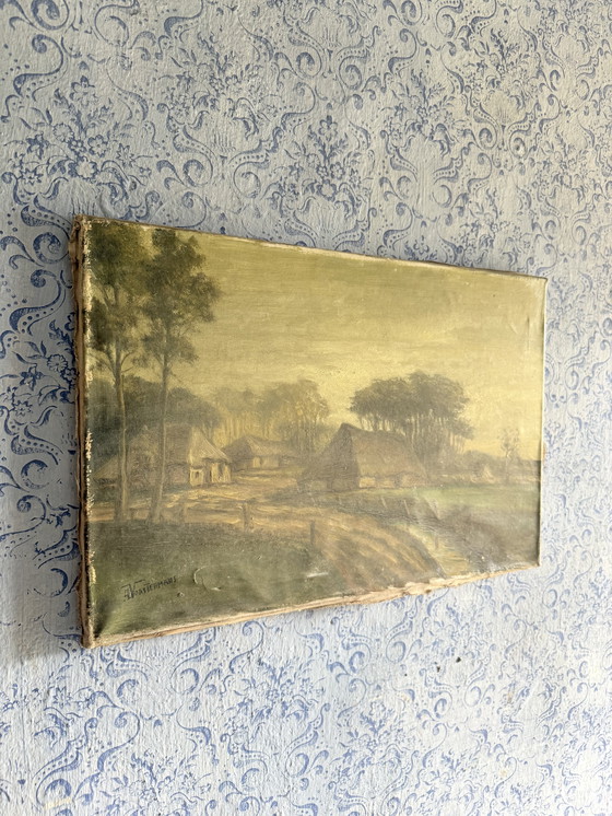 Image 1 of Painting on canvas of an old farm landscape in Northern Europe 