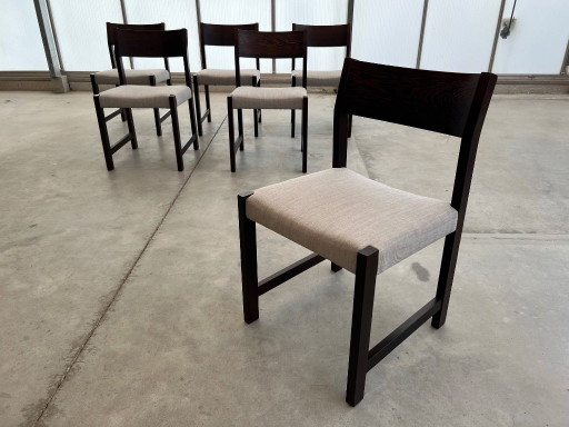 6x restaurierte und neu gepolsterte Mid-Century / Brutalistische Esszimmerstühle