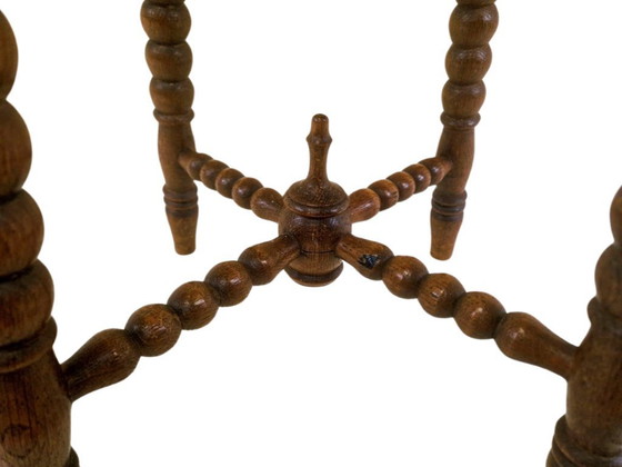 Image 1 of Rustic French Bobbin Plant Stand with Turned Legs