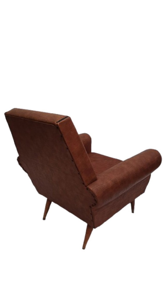 Image 1 of 2 x Vintage Mid-Century Fauteuil – Jaren 50/60 Skai Leder – Uniek Design!