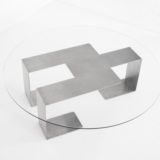 Vintage coffee table. Designed by Jean-Pierre Mesmin for Bioject. Mexico, 1970s., Glass, Metal, Transparent (photo 10 of 12)