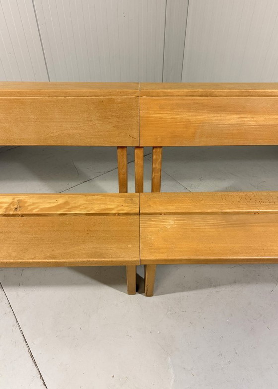 Image 1 of XL Modernist solid beech wood bench 1960s