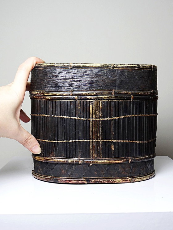 Image 1 of "Tampung" box, bamboo and leaf, Indonesia, Lombok, early 20th century