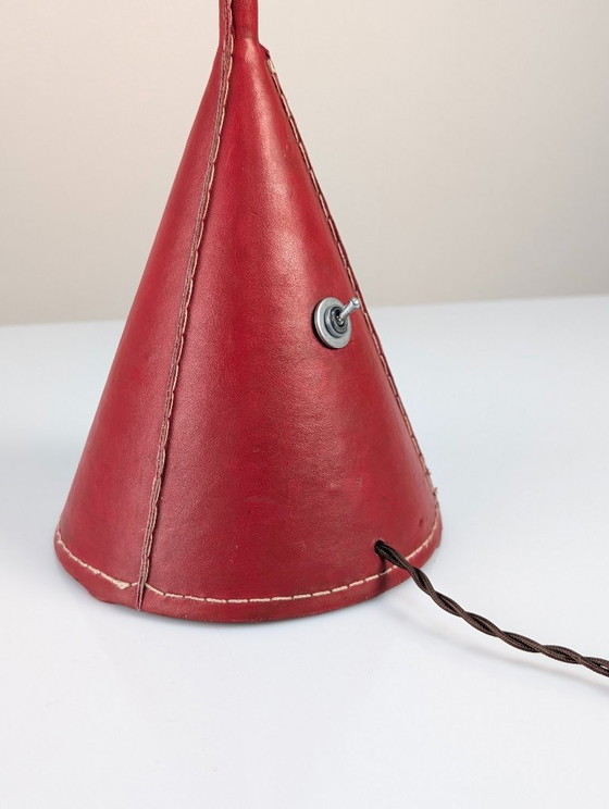 Jacques Adnet Red Leather Floor Lamp, Mid-Century Modern, France, 1960s – Lighting, Metal (photo 7 of 13)