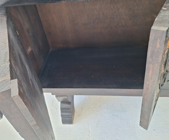 Artes de México Consolle / Credenza Coloniale Spagnola Intagliata e Dipinta, Anni '40 – Credenze con vetrina (photo 12 of 14)