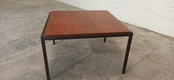 Image 1 of Vintage teak and black metal frame coffee table 