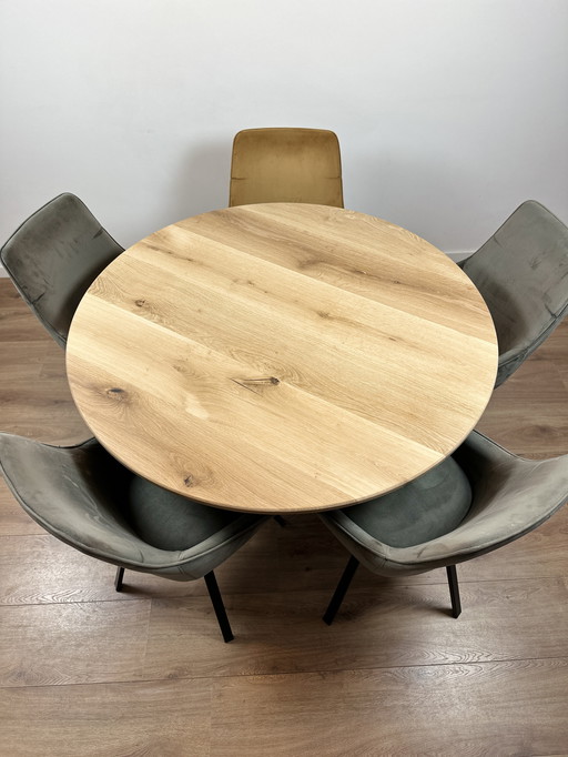 Ronde Eiken Eettafel - 125 Cm - 4 Cm Dik - Facetrand