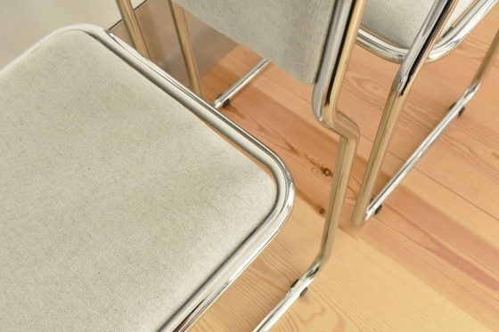 Image 1 of VINTAGE VINTAGE stalen buisvormige stoffen eetkamerstoel vrijdragend Bauhaus Modernist jaren 70
